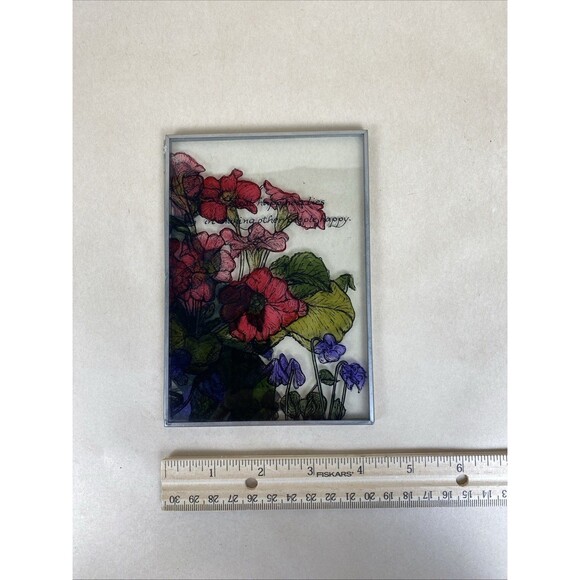 Rare Vintage Hand Painted Floral Stained Glass Folding Panel Art Deco Signed DML - Picture 5 of 7